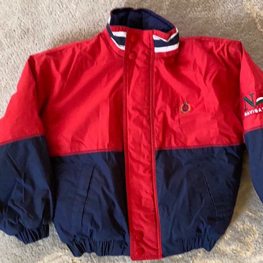 Boys Bugle Boy jacket with hood in collar.